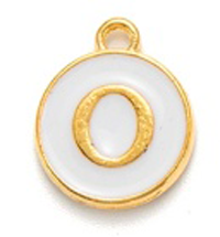 Kovový přívěšek s písmenem O, bílý, 14x12x2 mm