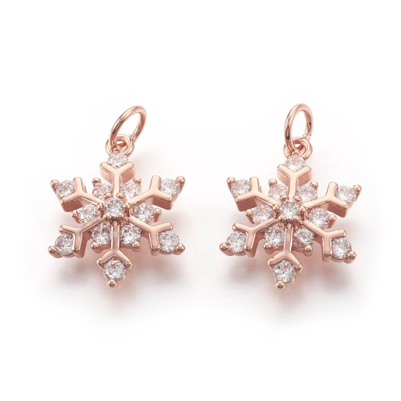 Mosadzný prívesok vločka s kubickými zirkóny - ružový, 13x17x4mm