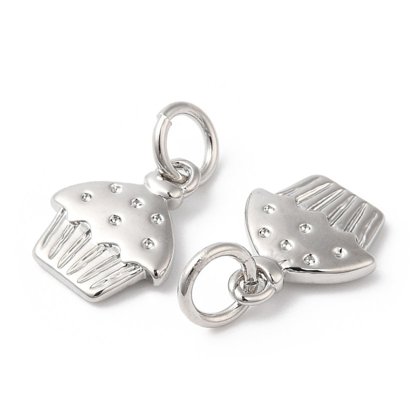 Prívesok z mosadze „cupcake“ strieborná, 11 × 9 × 2 mm
