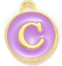 Kovový přívěšek s písmenem C, fialový, 14x12x2 mm