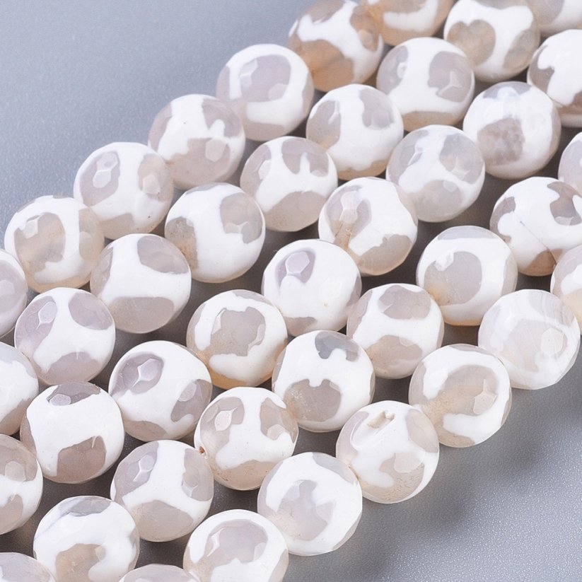 Naturachat - Tibetische Dzi Perlen, geschliffen, weiß, 8 mm