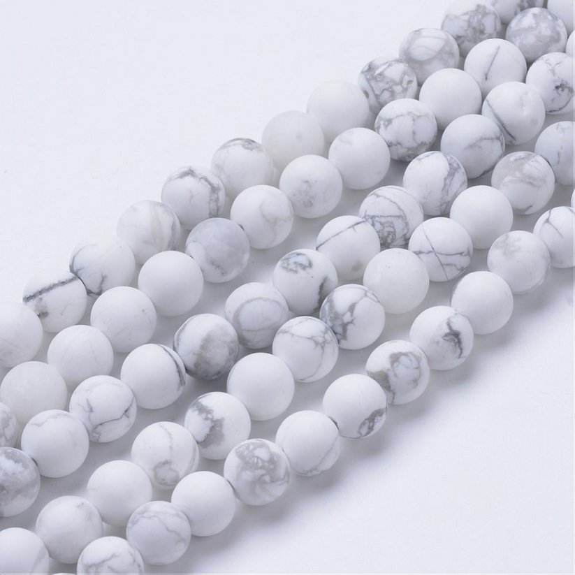 Natürlicher Howlit - Perlen, matt, weiß, 8 mm - Menge: 1 Faden (ca. 45 Perlen)
