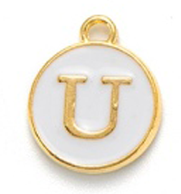 Fém medál U betűvel, fehér, 14x12x2 mm