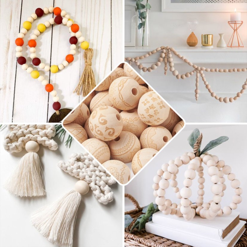 Drevené korálky s gravírovaním, 20x18 mm, prírodné