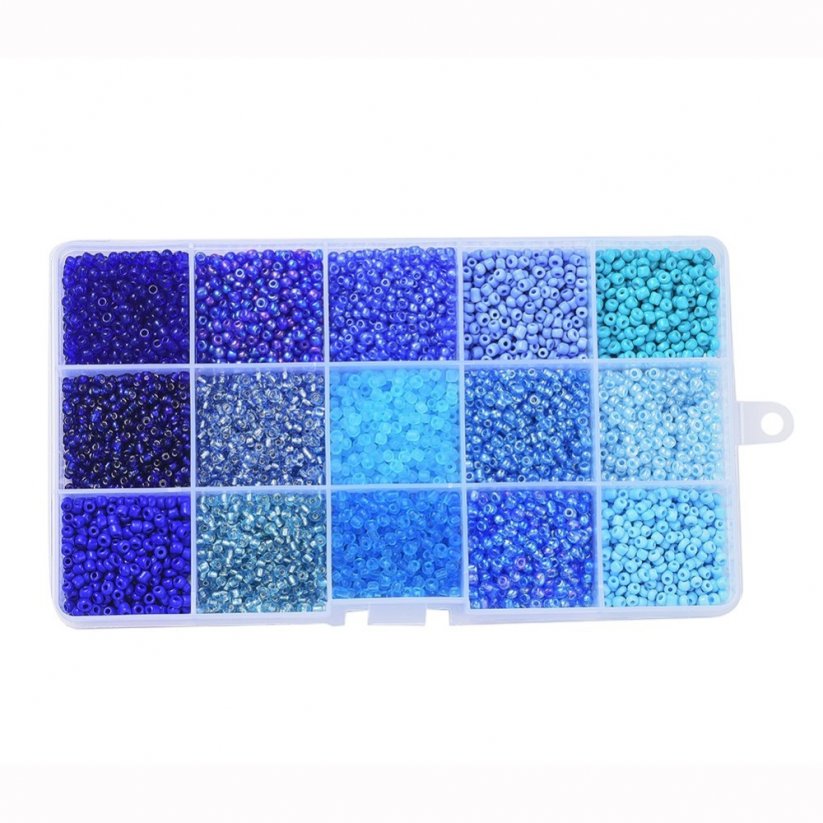 Set mit 15 Farben - 8/0 Rocailles Perlen, blau