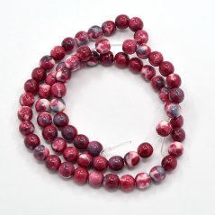 Synthetischer weißer Nephrit - Perlen, rot-weiß, 6 mm