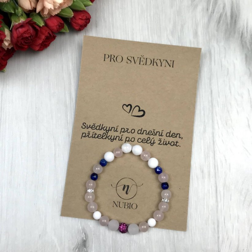 Geschenkkarte für die Trauzeugin - Armband aus Rosenquarz, Nephrit und Achat