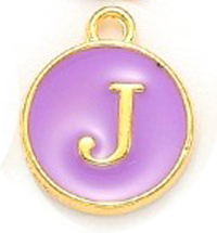 Kovový prívesok s písmenom J, fialový, 14x12x2 mm