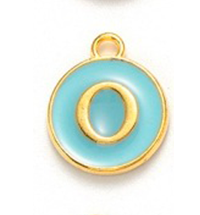 Fém medál O betűvel, türkiz, 14x12x2 mm