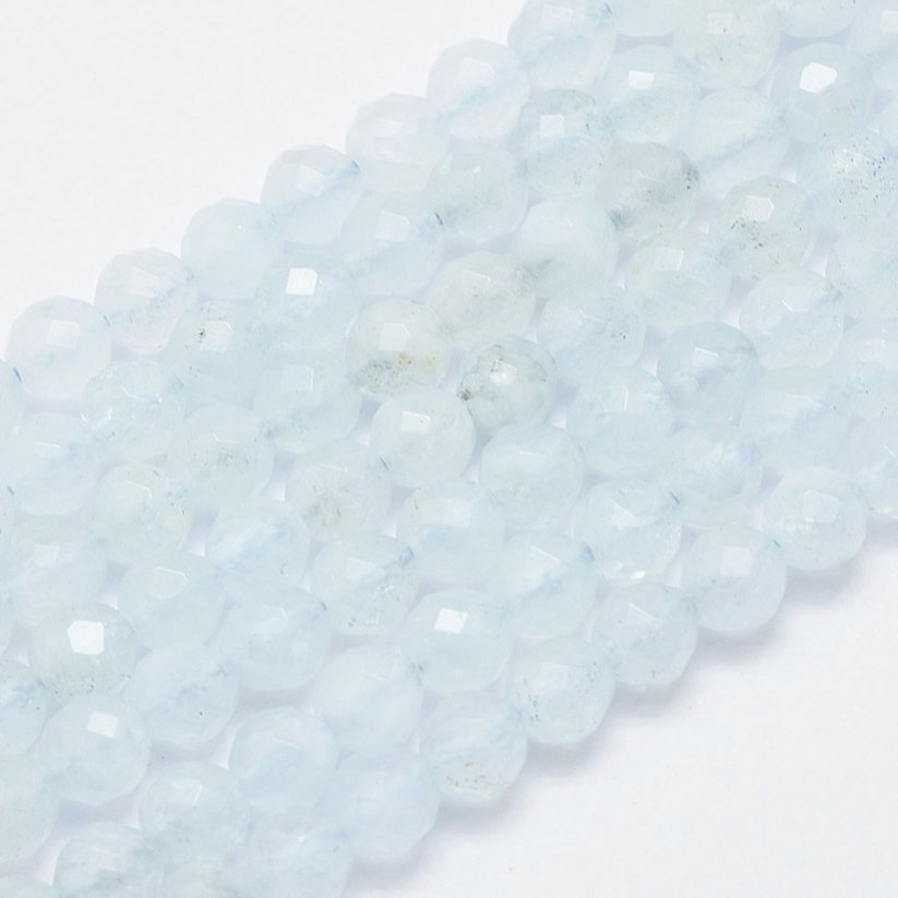 Természetes akvamarin - gyöngyök, csiszolt, kék, 6 mm