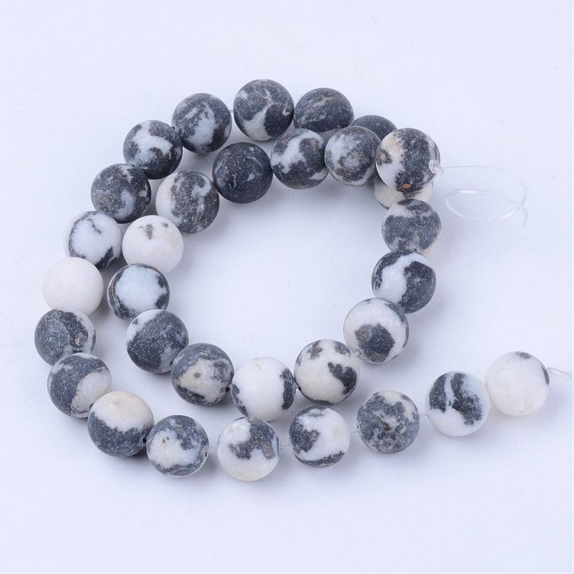 Natürlicher Jaspis - Perlen, matt, Zebra, schwarz-weiß, 8 mm