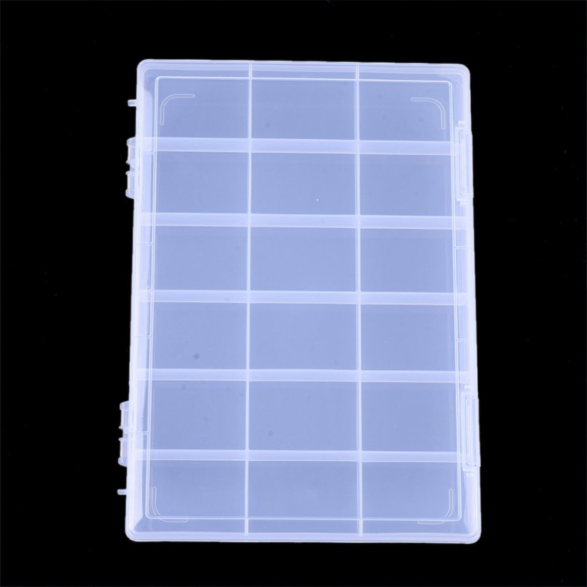 Aufbewahrungsbox aus Plastik für Perlen - 18 Fächer, fest, 28,5x19,5x2,2 cm