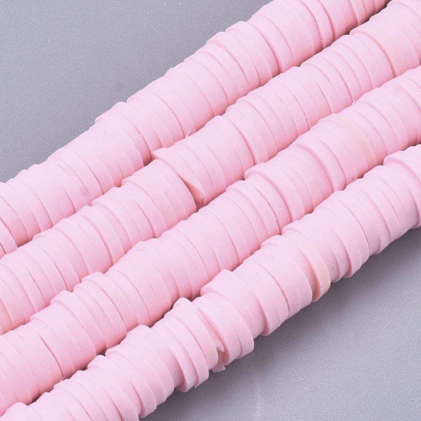 Heishi polymerový korálek - pearl pink, 6x0,5-1 mm
