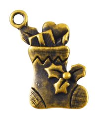 Függesztett zokni ajándékokkal - régi bronz, átmérője 21x13x3 mm