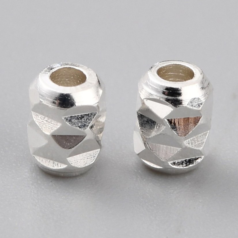 Sárgaréz elválasztó, hordó, ezüst, 4x3 mm