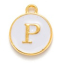 Kovový prívesok s písmenom P, biely, 14x12x2 mm