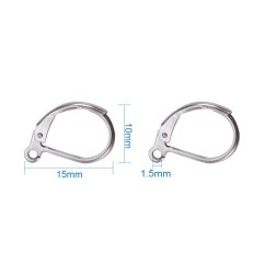 Otevírací zapínání na náušnice z 304 ocele, stříbrné, 10x15 mm