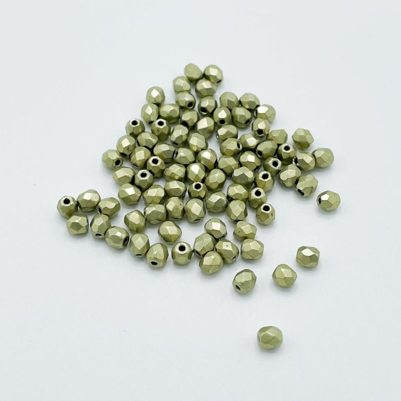 Geschliffene feuerpolierte Perlen Metallic Limelight, 3 mm