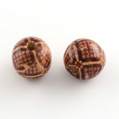 Korálky ze dřeva s potiskem, síťka, 13 mm