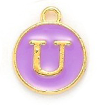Kovový přívěšek s písmenem U, fialový, 14x12x2 mm