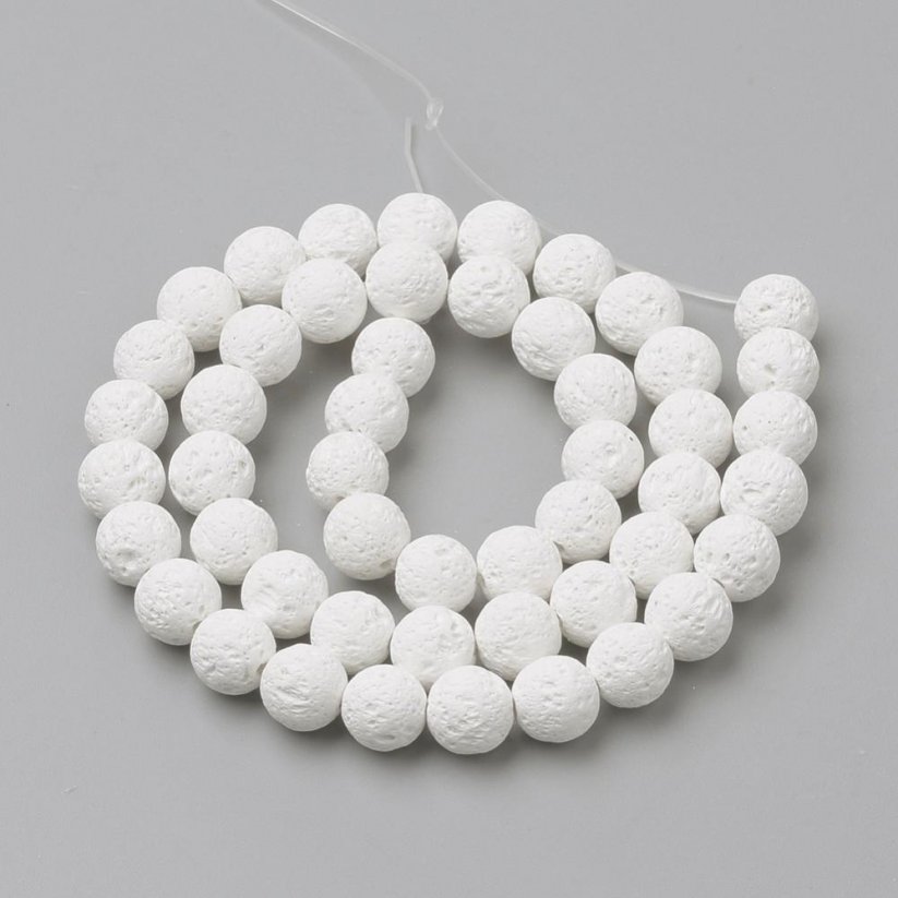 1 Faden Naturlava - Perlen, weiß, 8 mm