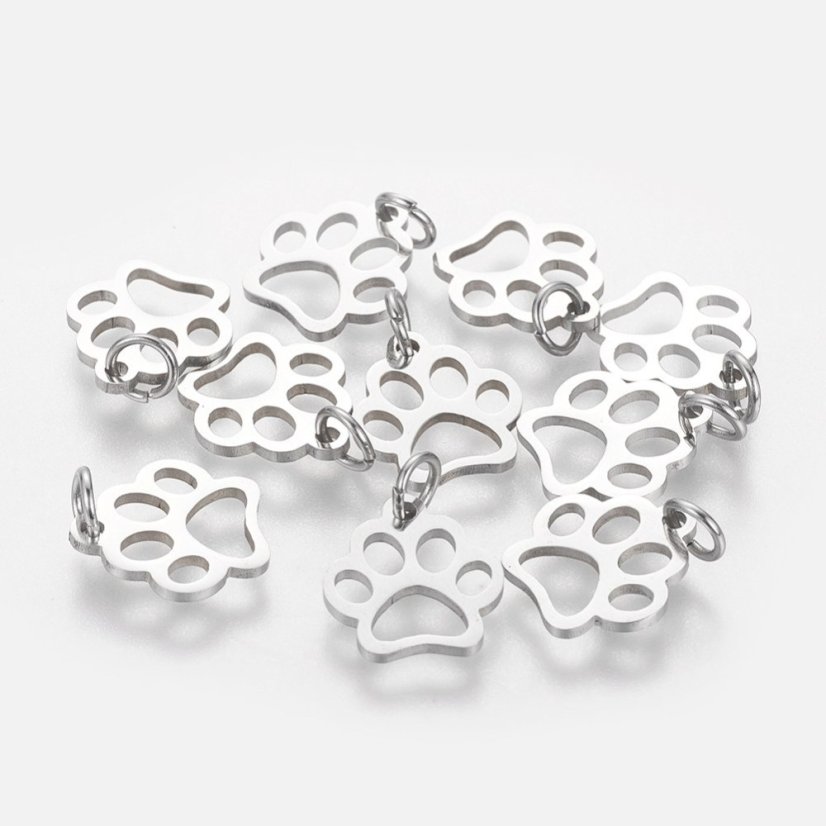 Přívěsek z nerezové oceli 304,"Psí tlapka", 13 × 12 × 1 mm