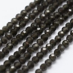Természetes obszidián - gyöngyök, fekete, csiszolt, 2 mm