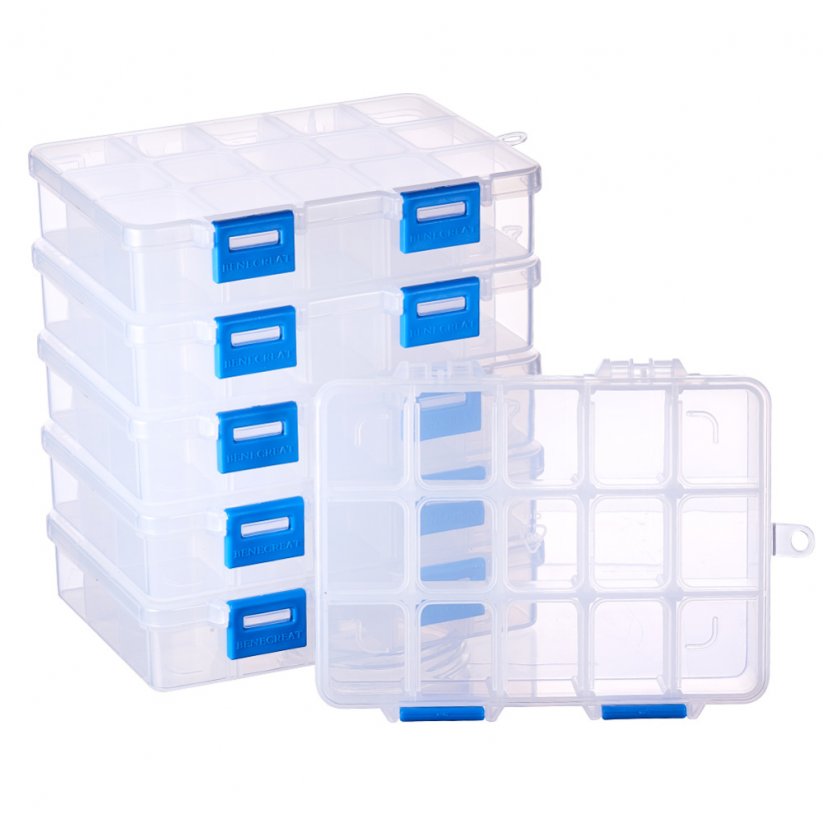 Aufbewahrungsbox aus Plastik für Perlen - verstellbar, 15 Fächer, 14x10,8x3 cm