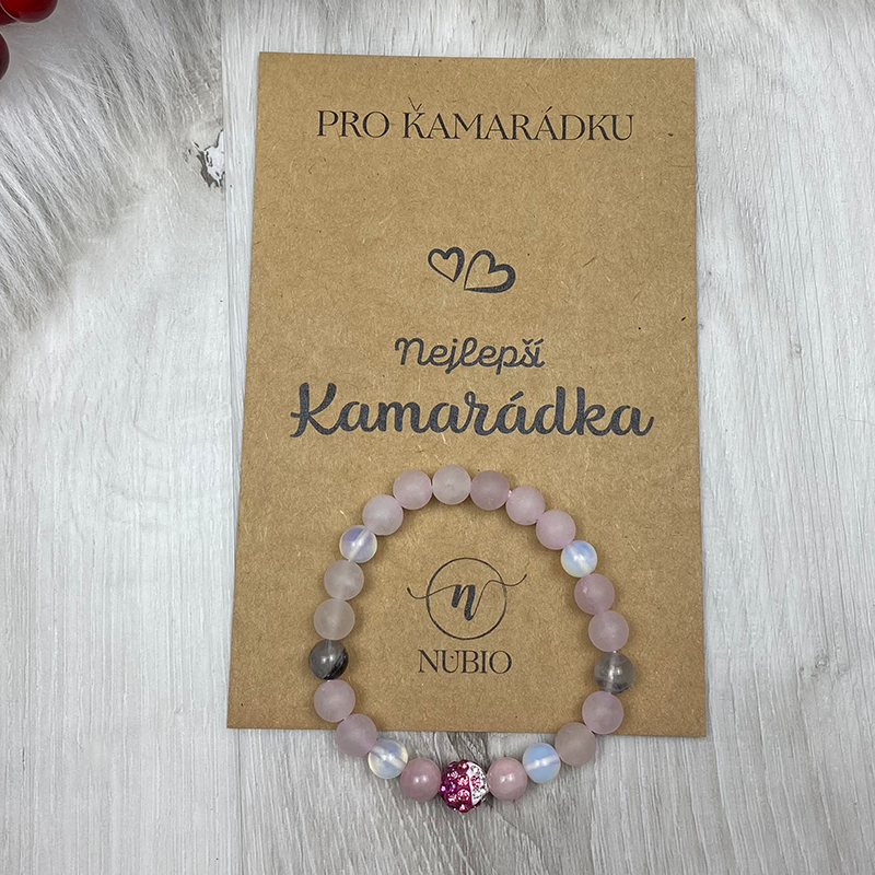 Geschenkkarte für eine Freundin - Armband aus Rosenquarz, Opalit und Quarz