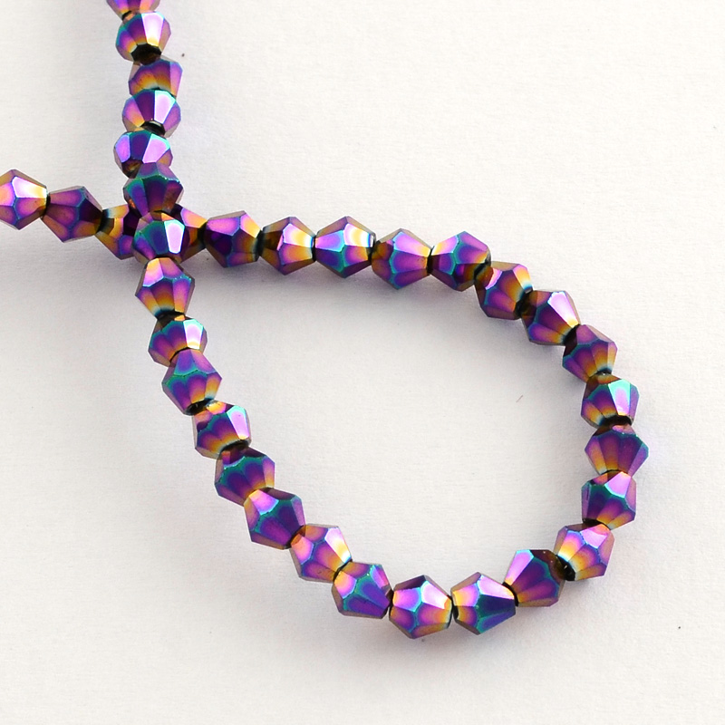 Broušené skleněné korálky, pokovené, vícebarevné, 4 mm