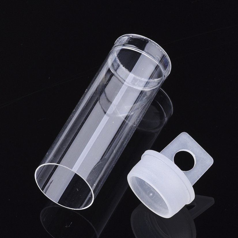 Műanyag tégely kupakkal gyöngyöknek, 68x19 mm, űrtartalom 10 ml
