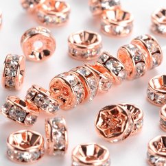 Štrasová rondelka z mosadze s kamienkami -rosegold 6x3 mm
