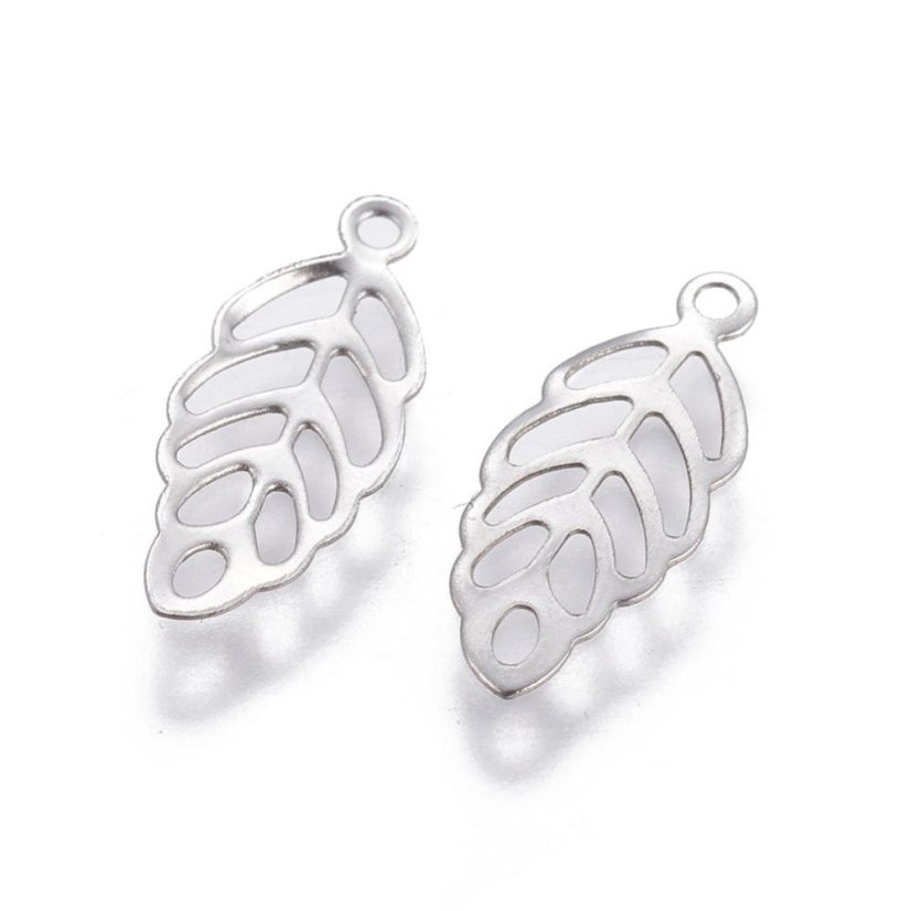 Prívesok z 304 ocele "lístok", strieborný, 13x5.5x0.3mm
