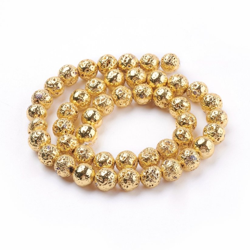 Naturlava - Perlen, metallisiert, golden, 8 mm