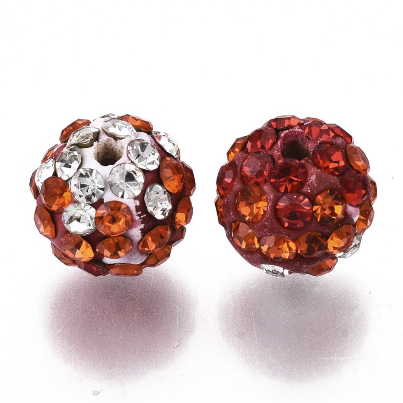 Shamballa kulička 10x10 mm, průvlek 2 mm bíločervené