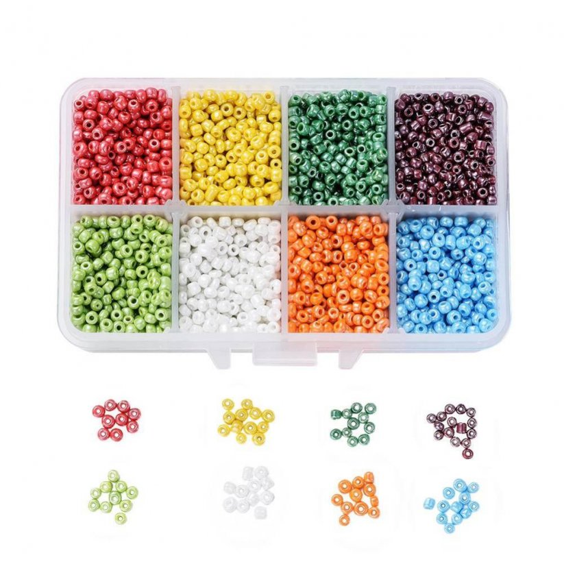 Set mit 8 Farben - 8/0 Rocailles Perlen, mehrfarbig