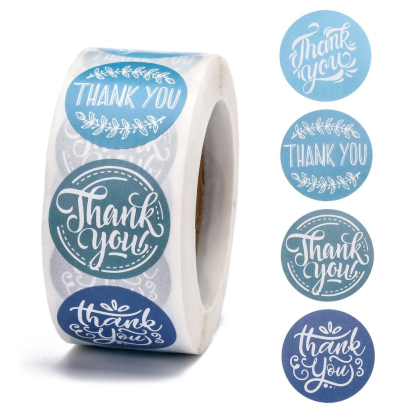 Nálepka "Thank you", modrá, 25 mm