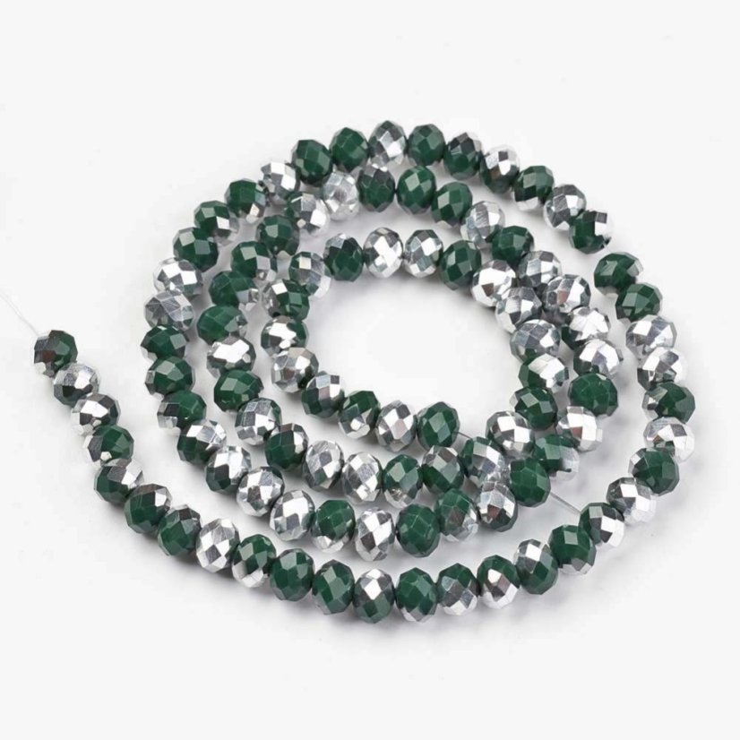 Broušené skleněné rondelky, pokovené, zelenostříbrné, 8x6 mm
