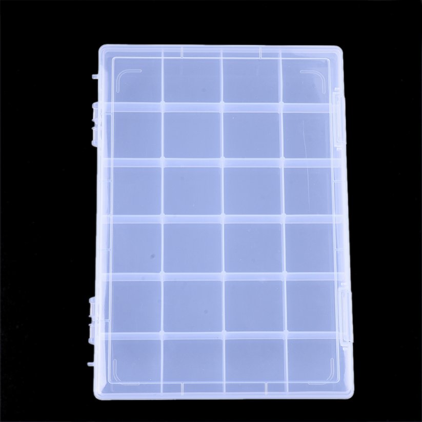 Műanyag gyöngytároló - 24 rekeszes, tömör, 28,5x19,5x2,2 cm