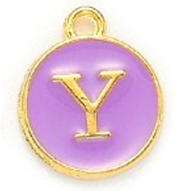 Kovový prívesok s písmenom Y fialový, 14x12x2 mm