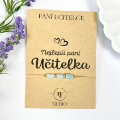 Dárková karta pro paní učitelku s náramkem s válečky z akvamarínu