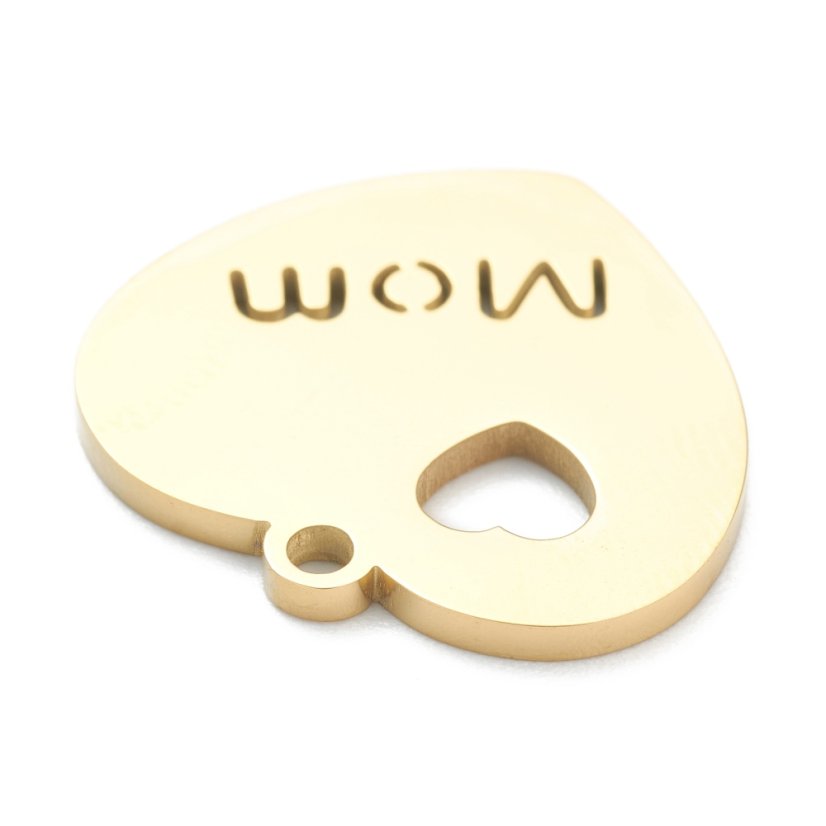 Prívesok z 304 ocele srdiečko, mama, zlatý, 19x20x1,5 mm