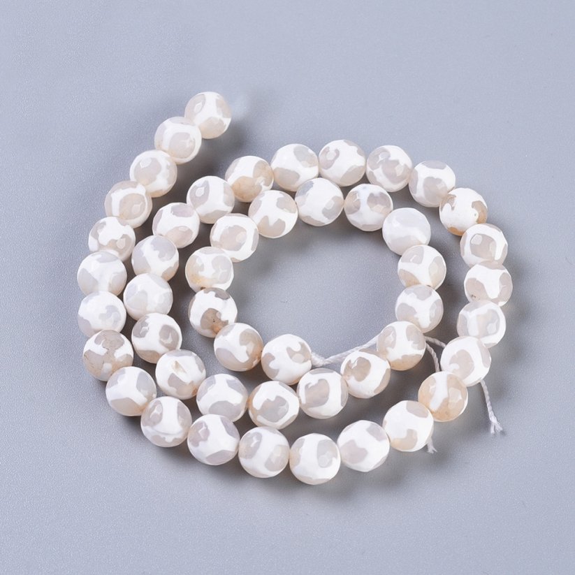 Naturachat - Tibetische Dzi Perlen, geschliffen, weiß, 8 mm