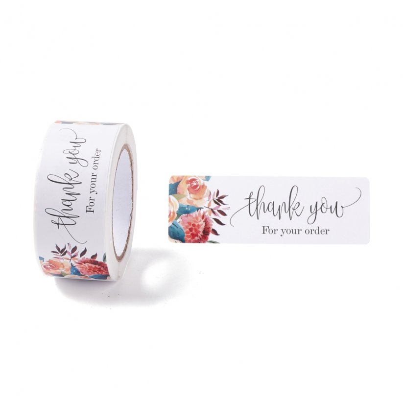 "Thank you " matrica fehér virággal, 75x25 mm