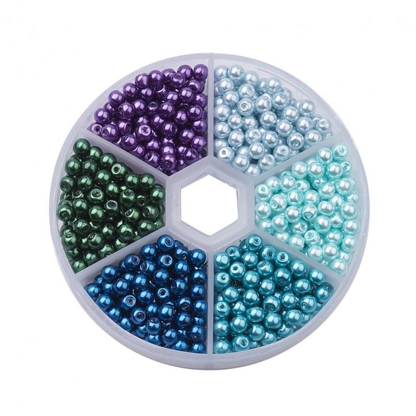 Gyöngyhatású üveggyöngyök - 6 szín, 4 mm