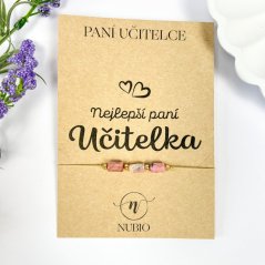 Dárková karta pro paní učitelku s náramkem s válečky z rodonitu