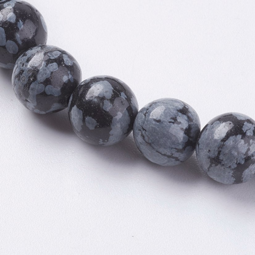 Természetes pelyhes obszidián - gyöngyök, fekete, 8 mm