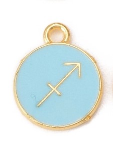 Fém medál horoszkóp szerint - Nyilas, türkiz, 15x12x2 mm