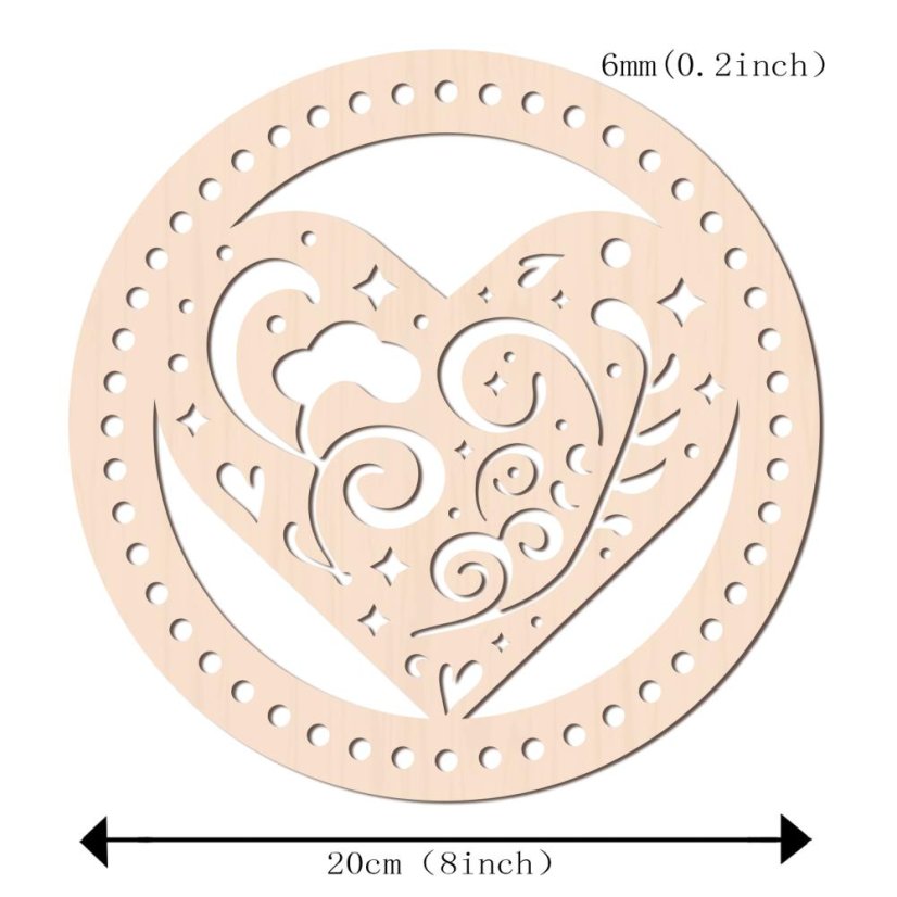Drevené dno košíka, srdce, 200x6 mm