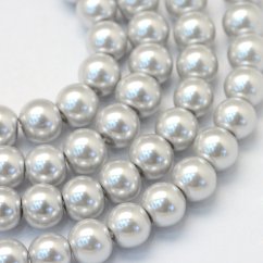 Sklenené korálky s perleťovým efektom - 8mm, strieborné